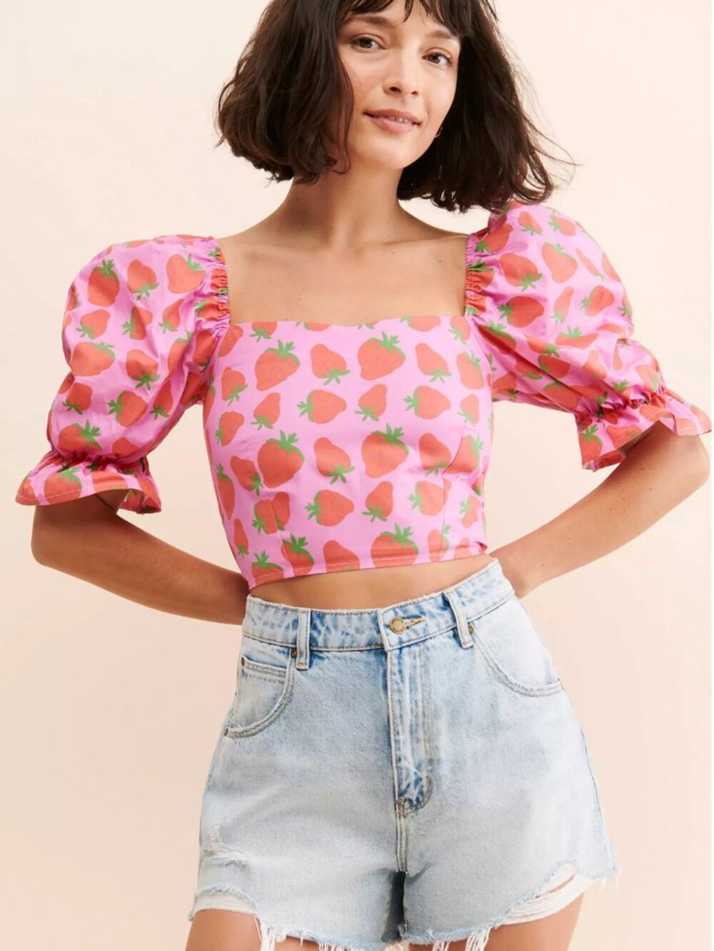 By Megan Crosby Sophie Strawberry Crop Blouse